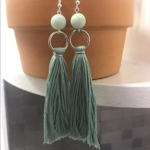 Hand made teal tassel earrings